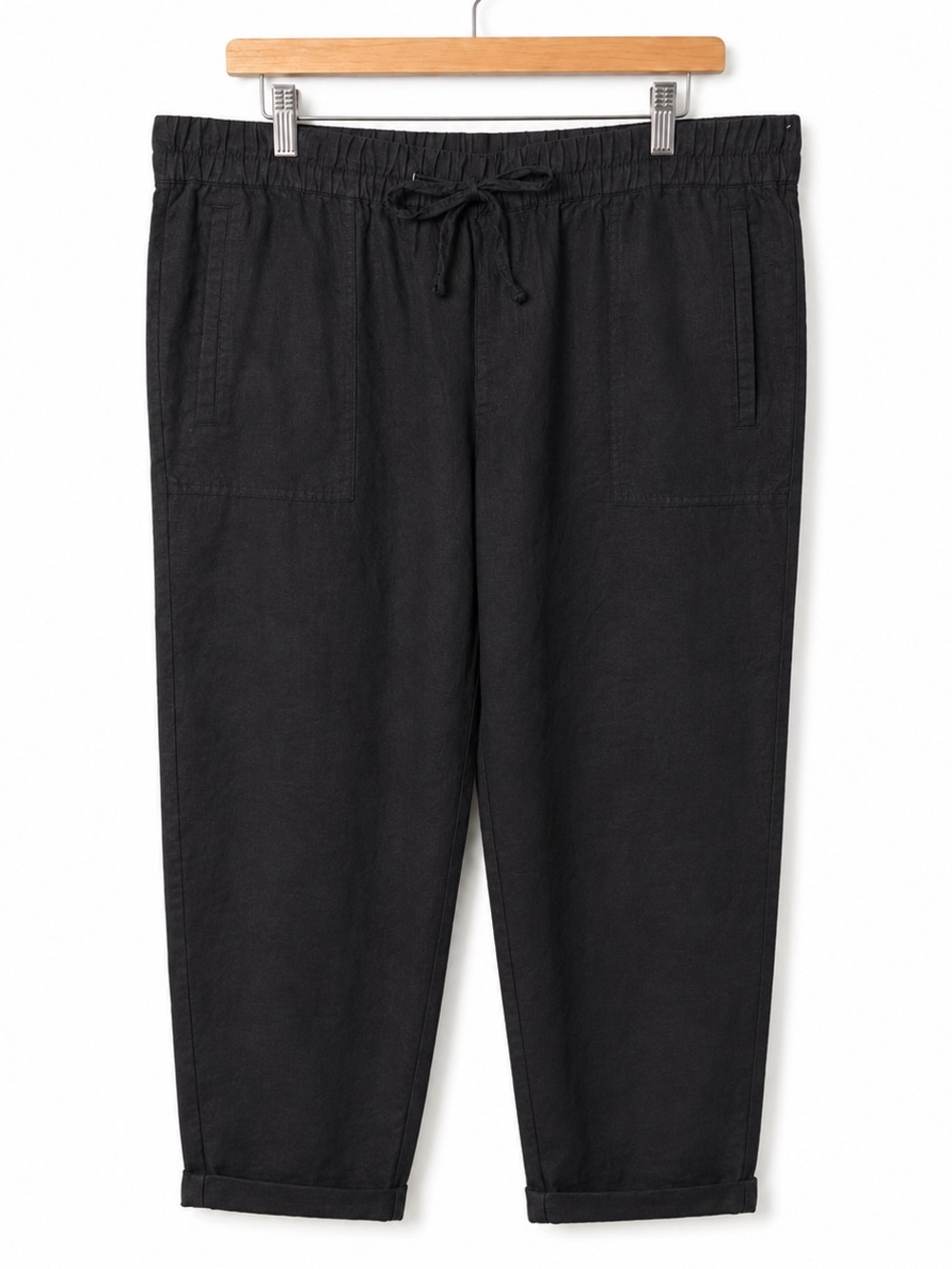 Lord + Taylor Woman 100% Linen Pull-On Crop Pants Black Plus Size 1X Pockets